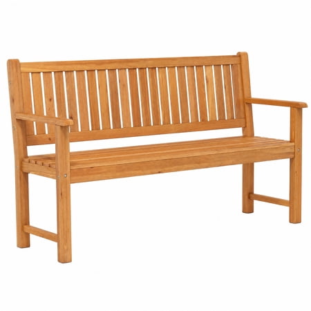 Furnibear 3 Seater Outdoor Wooden Bench 59 Inch Large Fir Wood Garden Bench with Backrest and Armrests for Patio Porch and Yard, Natural