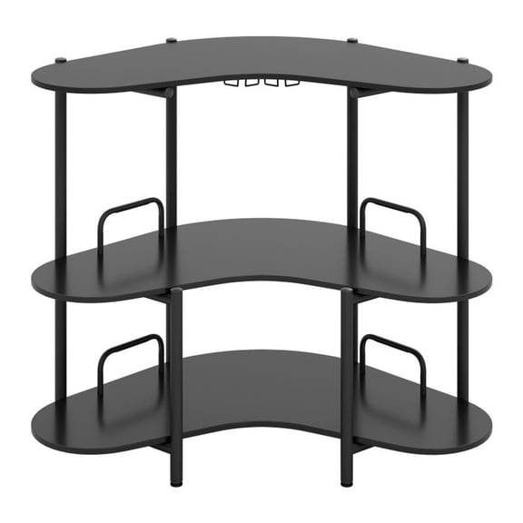 Furnibear 3-Tier Bar Table with Stemware Racks, Industrial Pub Table with Wine Glass Holders and Storage Shelves for Home Bar, Black