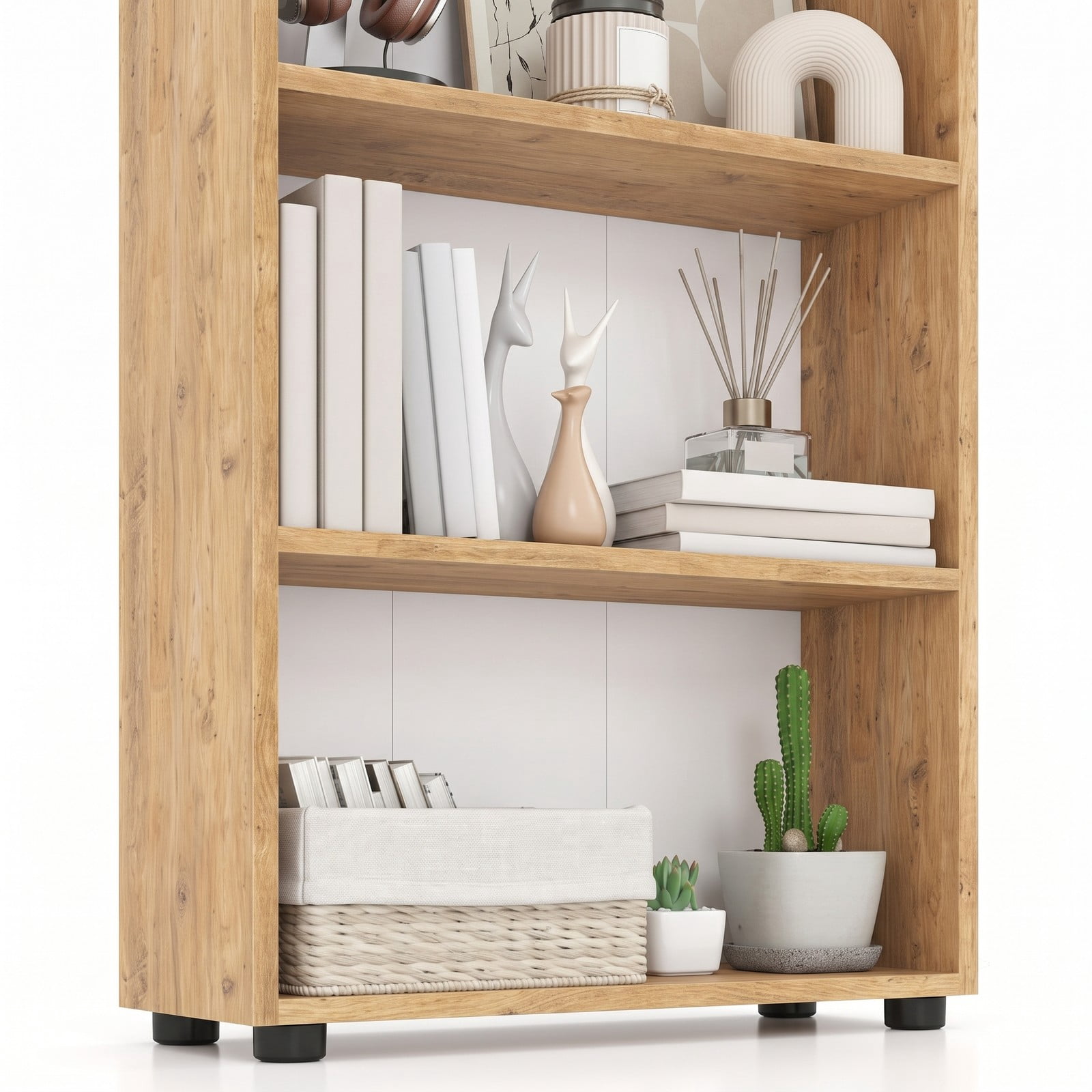 Furnibear 3-Tier Bookcase 42 Inch Tall Bookshelf with Anti-Tipping Kit, Freestanding Open Wood Storage Shelf Organizer for Living Room Bedroom Home Office, Oak Brown