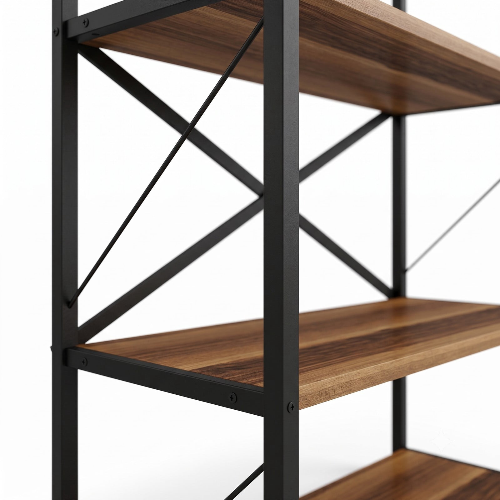 Furnibear 3-Tier Bookshelf with Heavy-Duty Metal Frame, Freestanding X-Braced Bookcase Storage Organizer Shelf with Anti-Tipping Device for Living Room, Home, Walnut