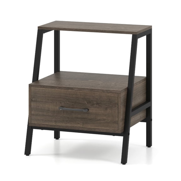 Furnibear 3-Tier Farmhouse Nightstand with Open Shelf, Bedside Table End Table for Bedroom, Gray