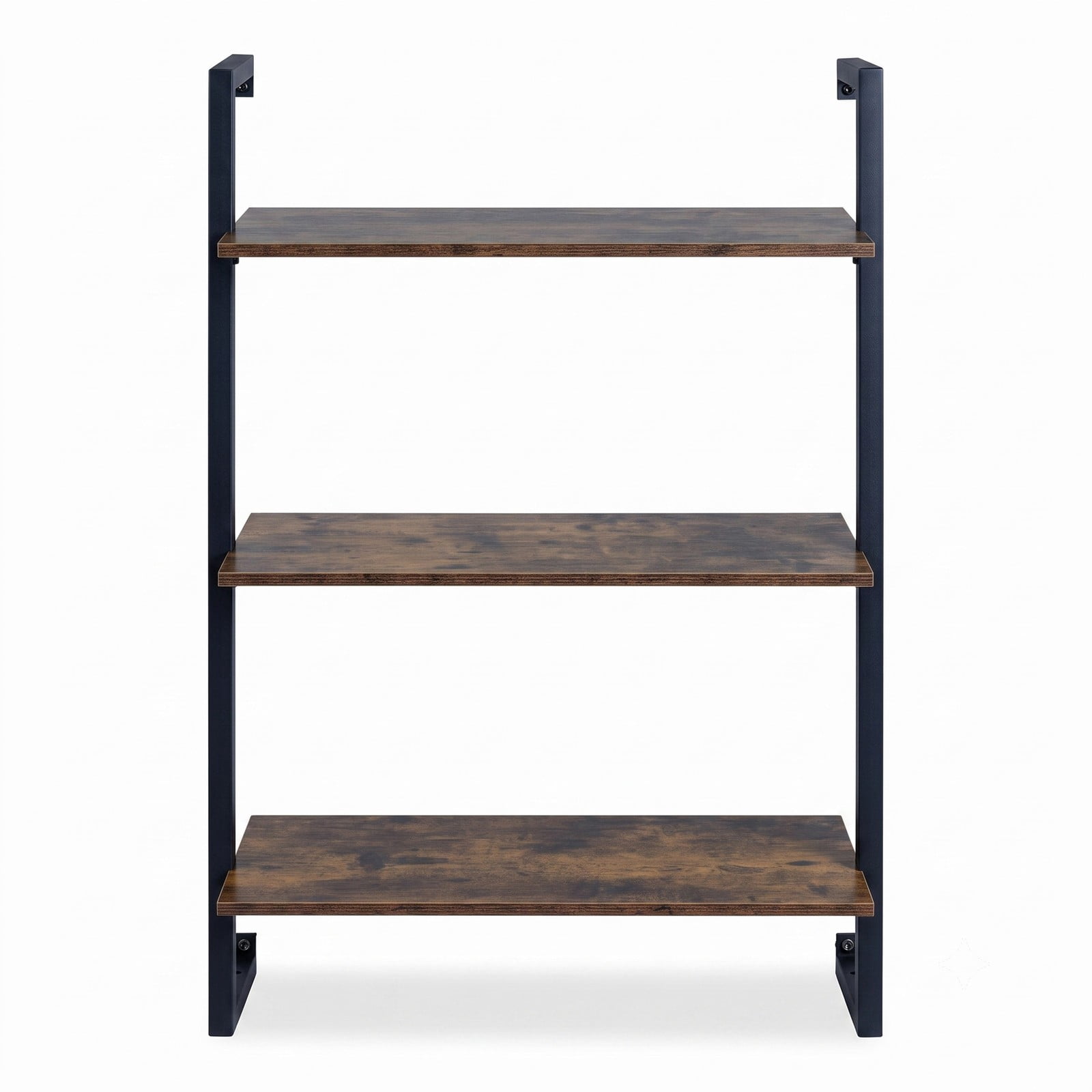 Furnibear 3-Tier Floating Wall Shelf, Modern Wood Bookcase Wall-Mounted Storage Rack for Living Room Bedroom Kitchen Home Office Bathroom, Rustic Brown and Black
