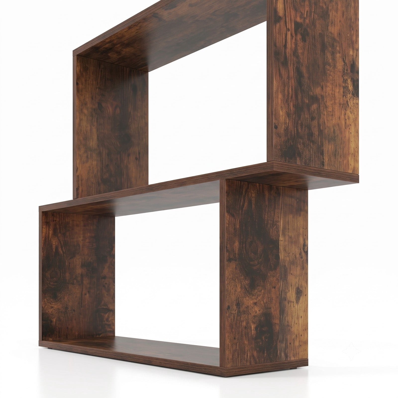 Furnibear 3-Tier Geometric Bookshelf, Freestanding Wooden Bookcase with 2 Cubic Compartments, Open Display Storage Shelf for Home Office Living Room, Rustic Brown
