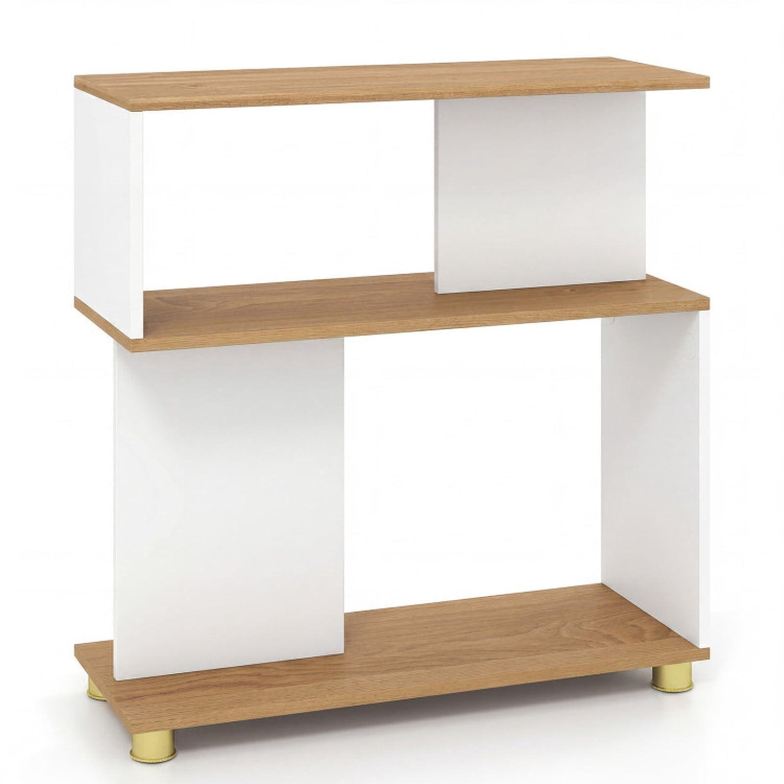Furnibear 3-Tier Modern S-Shaped Bookshelf with Reversible Design Adjustable Feet and Anti-Tipping Kits for Living Room and Study, White