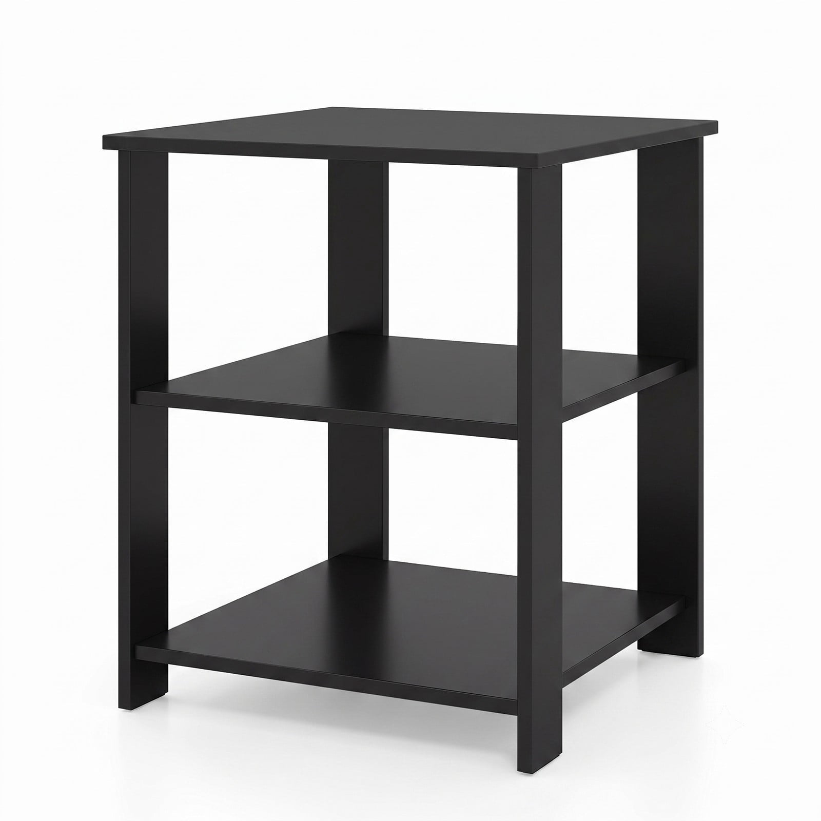 Furnibear 3-Tier Nightstand Square Side Table with Open Storage Shelves, Modern Bedside End Table Sofa Side Table for Bedroom Living Room Small Spaces, Black