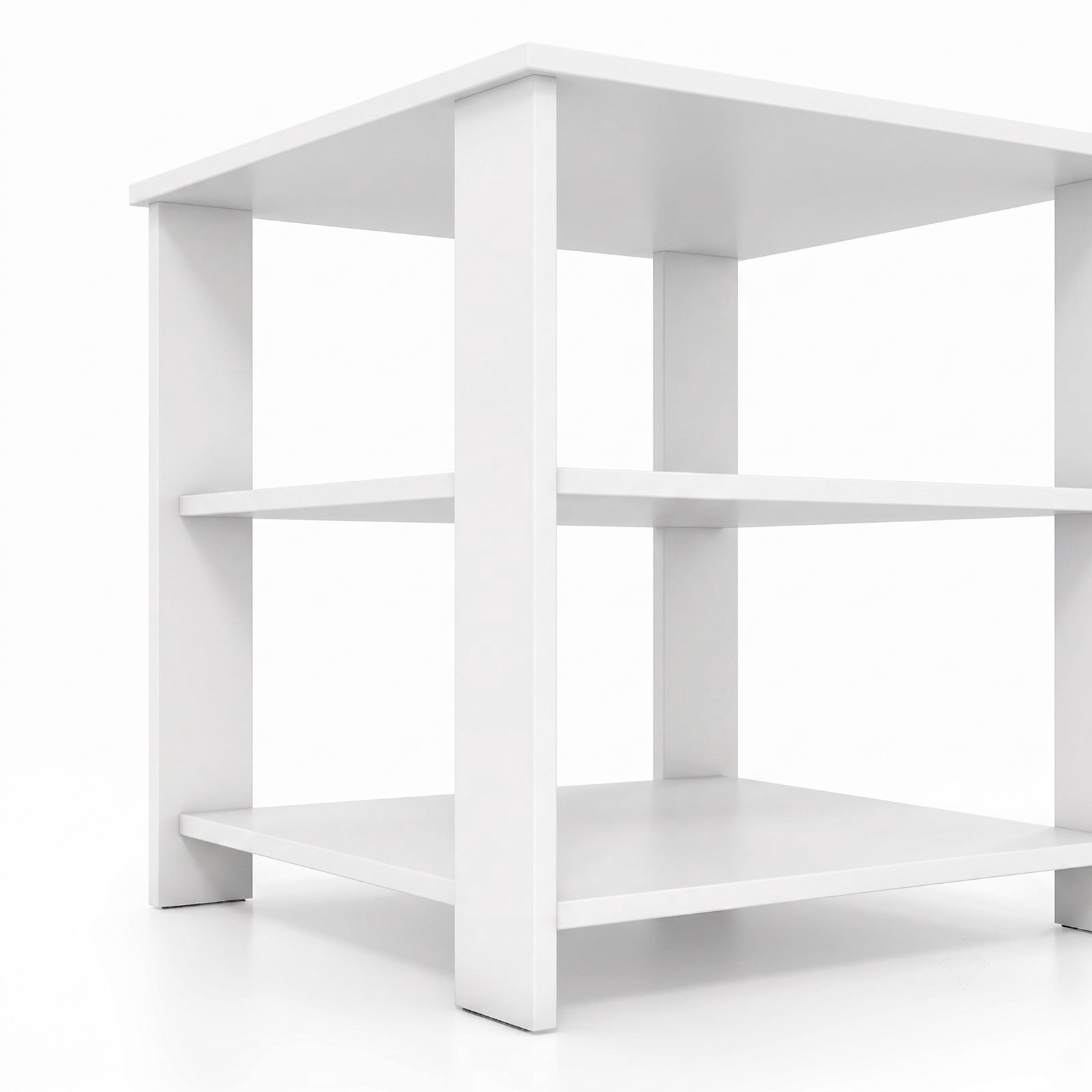 Furnibear 3-Tier Nightstand Square Side Table with Open Storage Shelves, Modern Bedside End Table Sofa Side Table for Bedroom Living Room Small Spaces, White