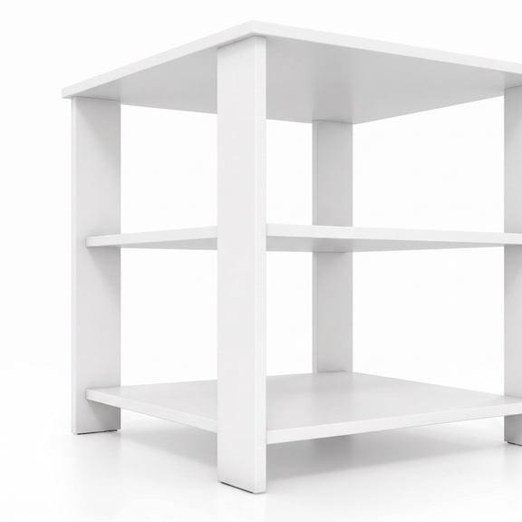 Furnibear 3-Tier Nightstand Square Side Table with Open Storage Shelves, Modern Bedside End Table Sofa Side Table for Bedroom Living Room Small Spaces, White