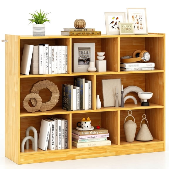 Furnibear 3-Tier Open Bookcase 8-Cube Floor Standing Storage Shelves Display Cabinet, yellow