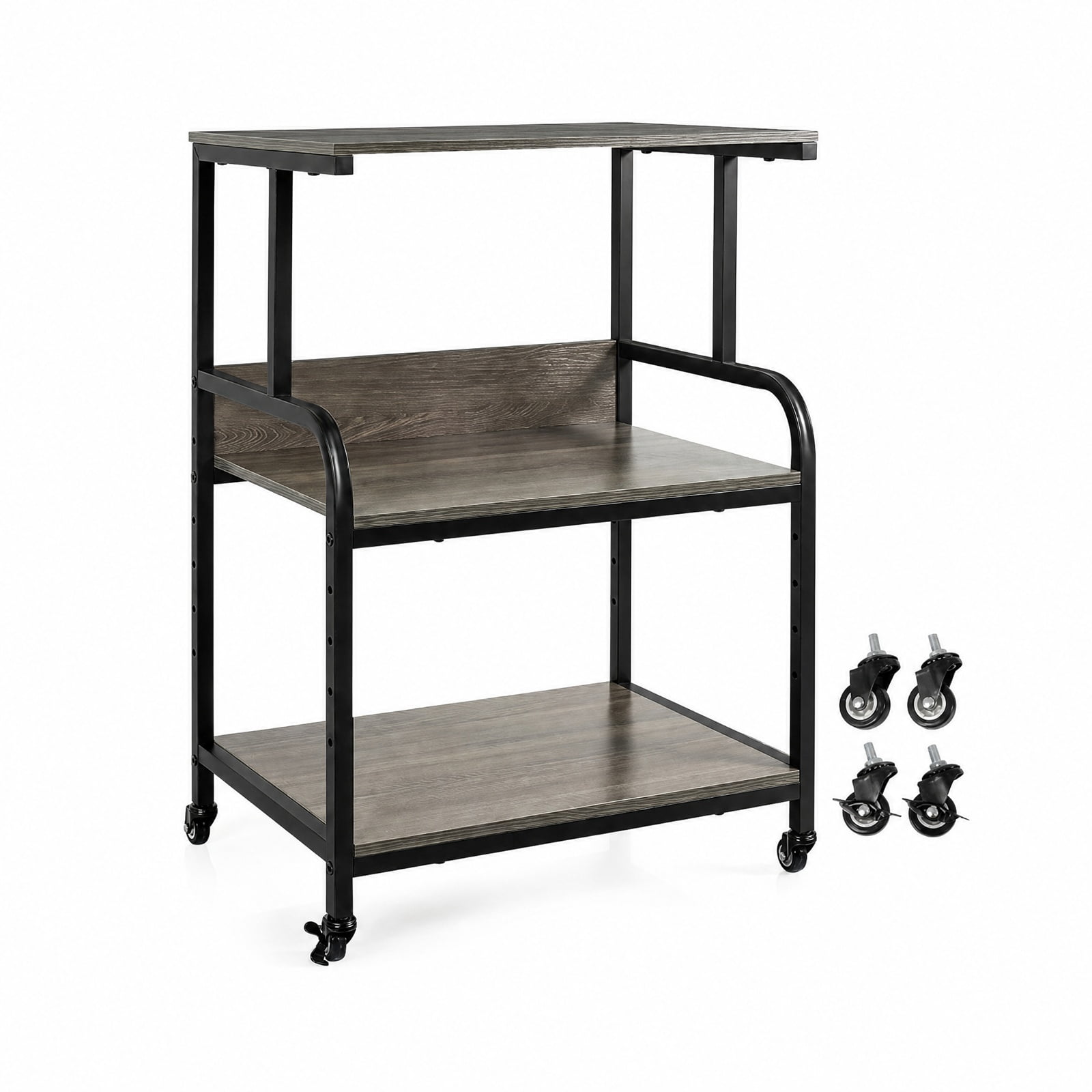 Furnibear 3-Tier Rolling Printer Stand with Adjustable Shelf and Lockable Wheels for Home Office Printer Machine Under Desk Storage, Oak
