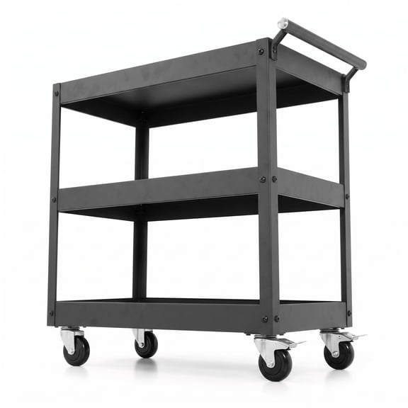 Furnibear 3-Tier Rolling Utility Cart Metal Storage Serving Cart with Handle and 360-Degree Universal Locking Wheels for Kitchen Office Restaurant Home, Black