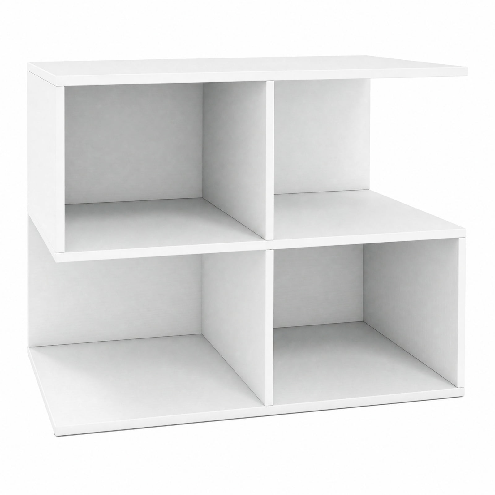 Furnibear 3 Tier S Shaped End Table with 4 Storage Cubes and Spacious Tabletop for Living Room Sofa Side and Bedroom, White