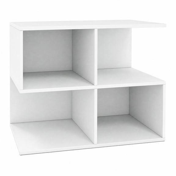 Furnibear 3 Tier S Shaped End Table with 4 Storage Cubes and Spacious Tabletop for Living Room Sofa Side and Bedroom, White