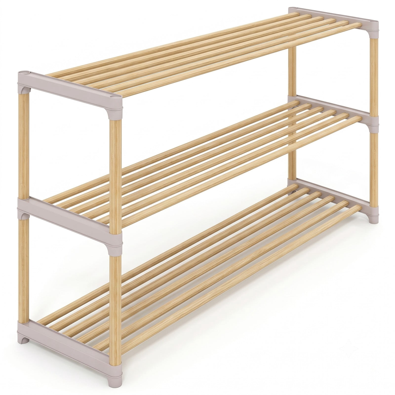 Furnibear 3-Tier Solid Pine Wood Shoe Rack with Slatted Open Shelves for Entryway Closet and Bedroom Storage, Natural and Gray
