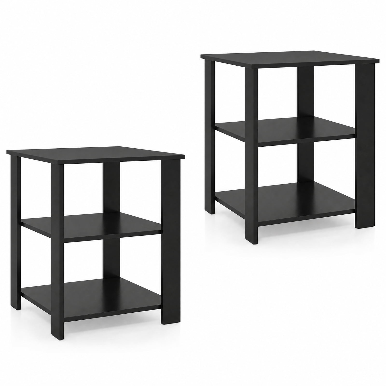 Furnibear 3 Tier Square Nightstands Set of 2 with Open Storage Shelves Bedside Side Tables for Bedroom Living Room, Black