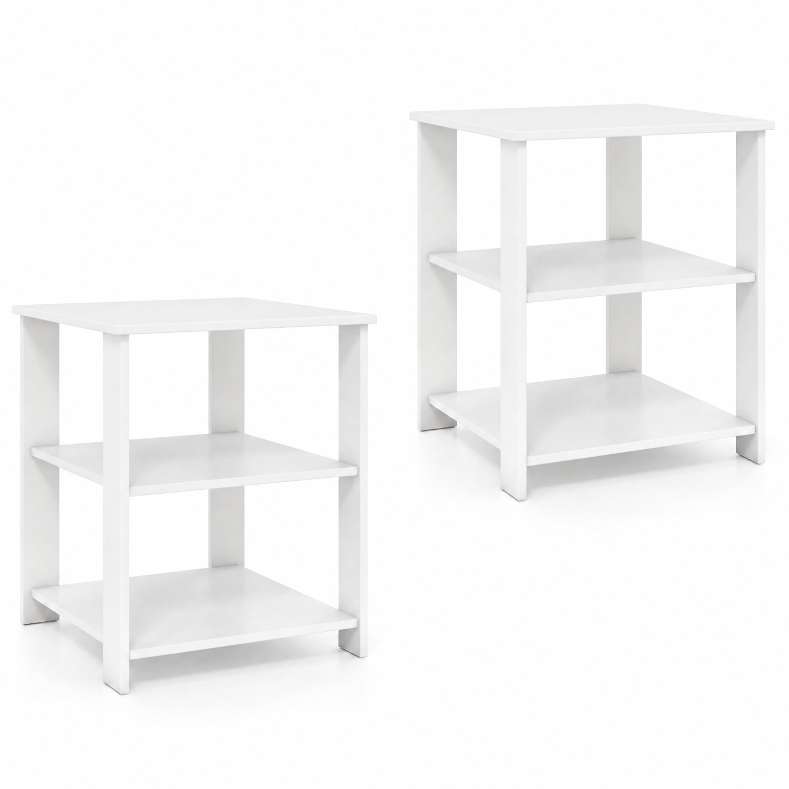 Furnibear 3 Tier Square Nightstands Set of 2 with Open Storage Shelves Bedside Side Tables for Bedroom Living Room, White