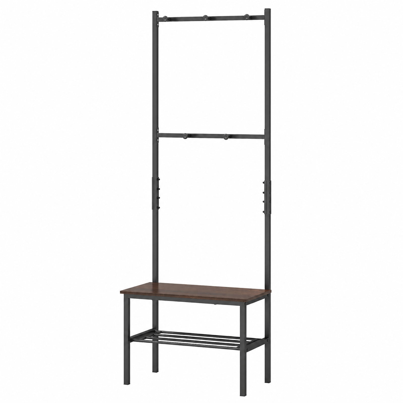 Furnibear 3 in 1 Freestanding Entryway Hall Tree with Bench and Hooks and Shoe Storage for Mudroom and Hallway, Rustic Brown