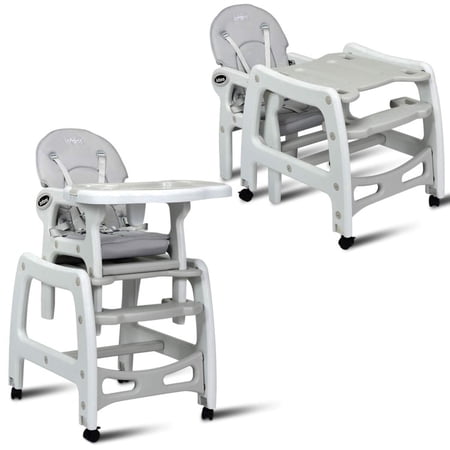 Furnibear 3-in-1 Convertible Baby High Chair with Lockable Universal Wheels and Removable Tray and Rocking Base for Babies and Toddlers 6 Months to 8 Years, Gray