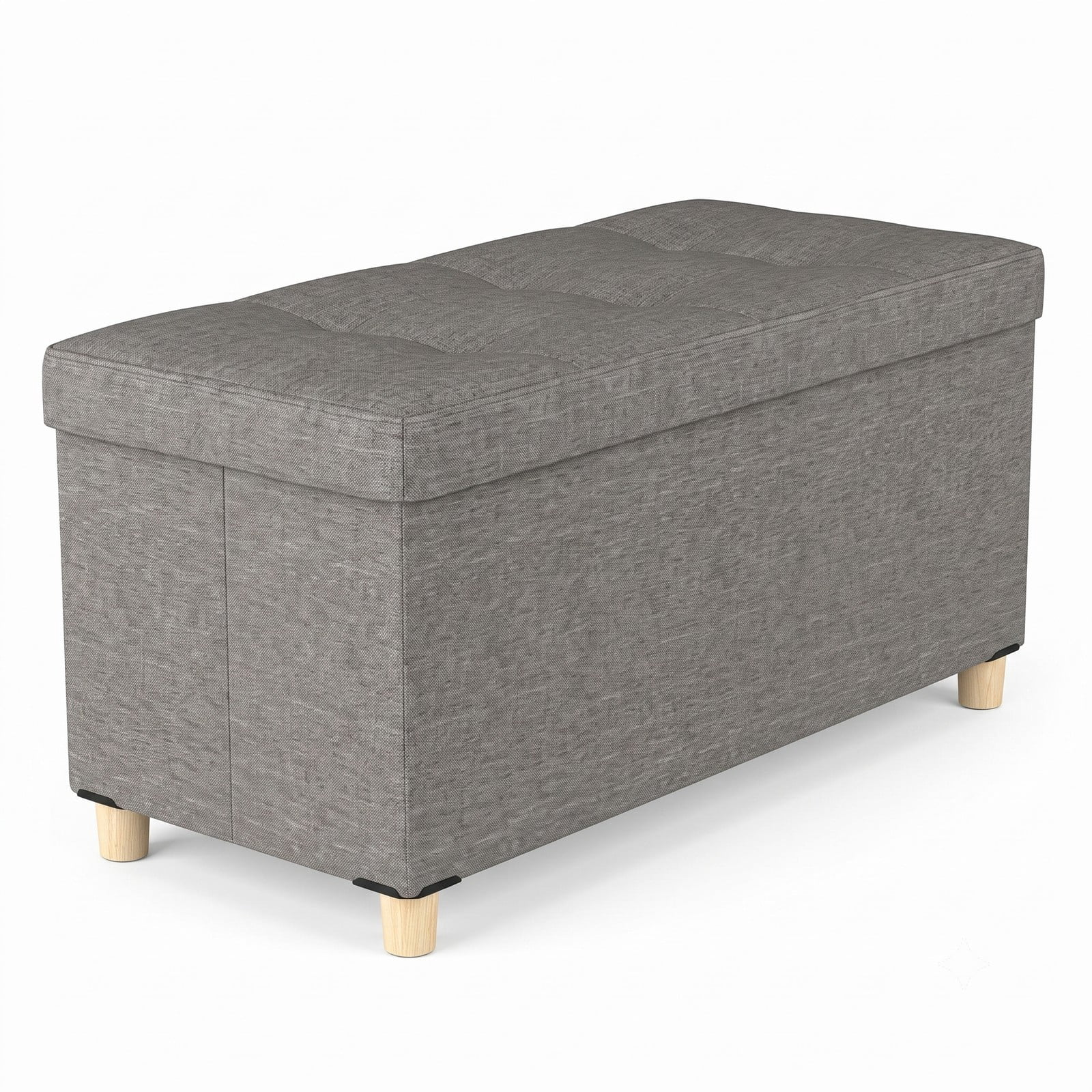 Furnibear 30 Inch Linen Storage Ottoman Bench with Flip Lid Tray and Rubber Wood Legs for Living Room, Bedroom and Entryway Foot Rest, Gray