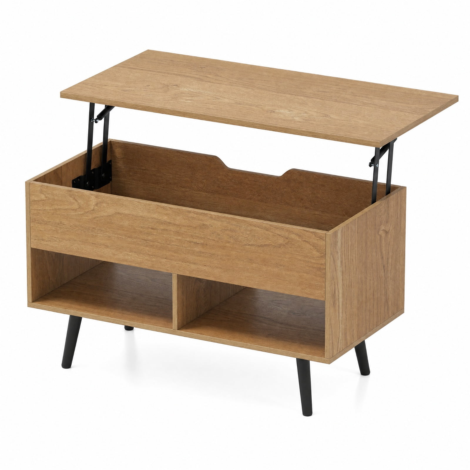 Furnibear 31.5 Inch Lift Top Coffee Table with Hidden Storage Compartment and 2 Open Shelves a Modern Living Room Center Table, Natural