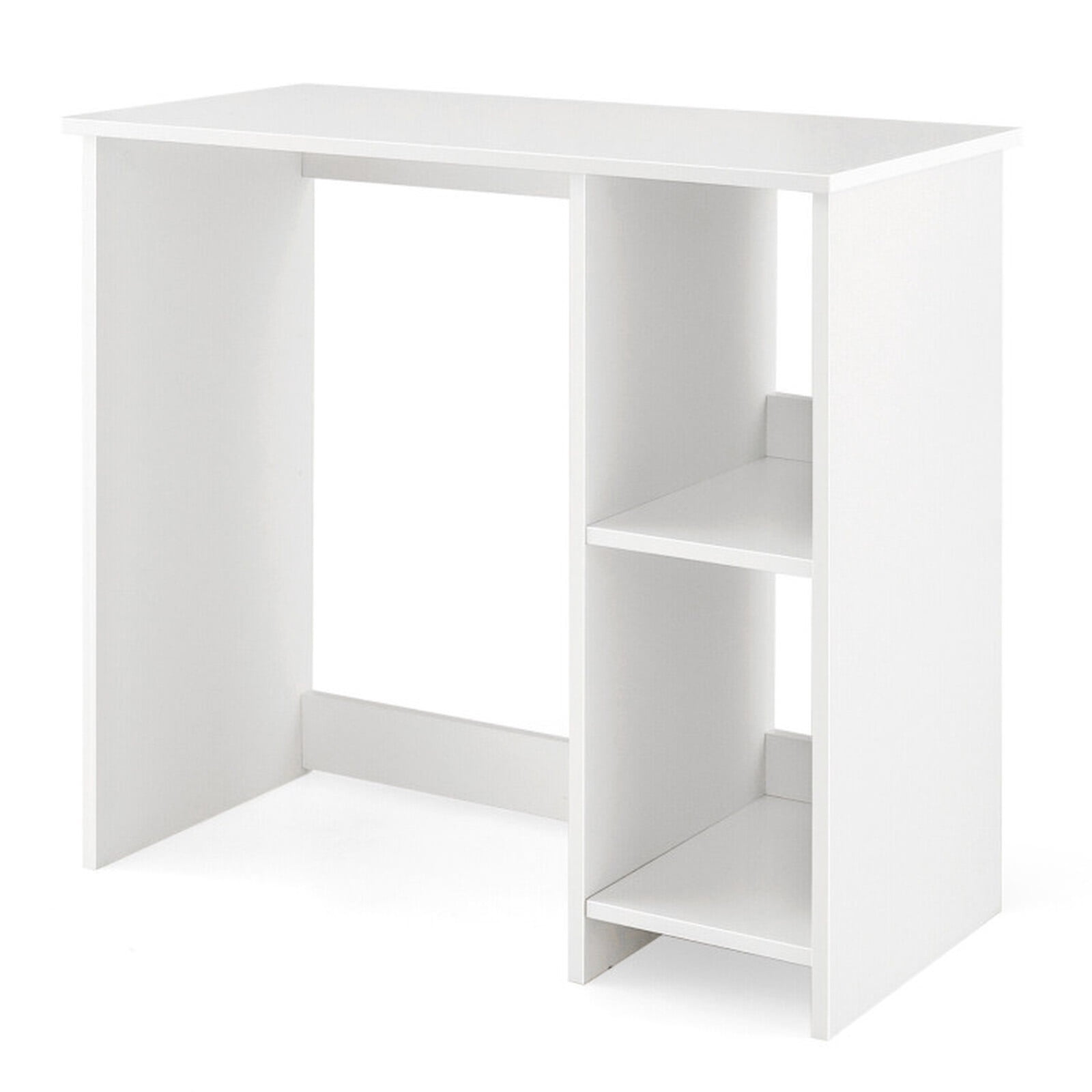 Furnibear 31.5 Inch Small Home Office Desk with 2 Compartments, Modern Study Writing Desk with Storage Shelf for Bedroom, White