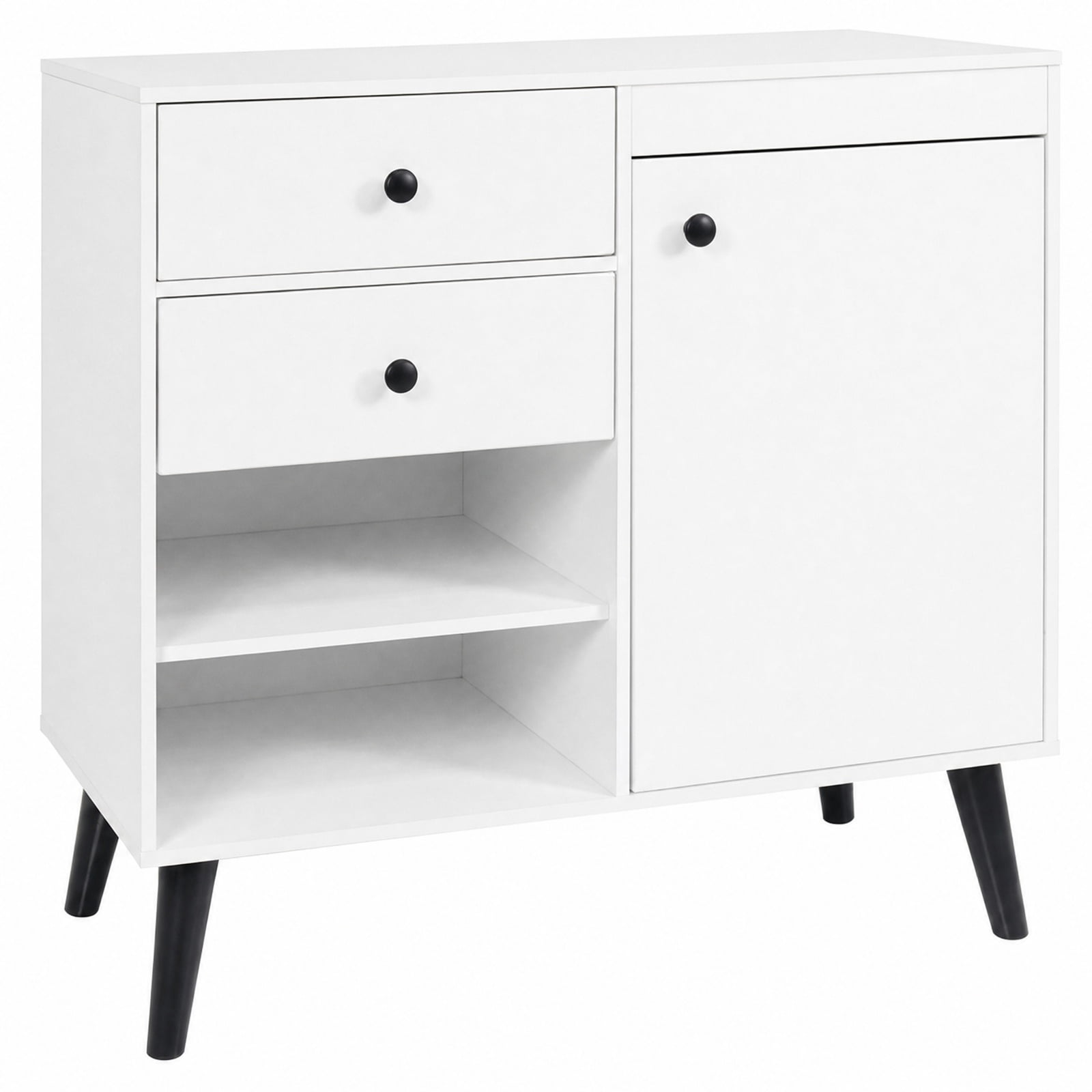 Furnibear 31" Sideboard Cabinet with 2 Open Compartments and 2 Drawers for Kitchen Dining Living Room Buffet Storage Server, White
