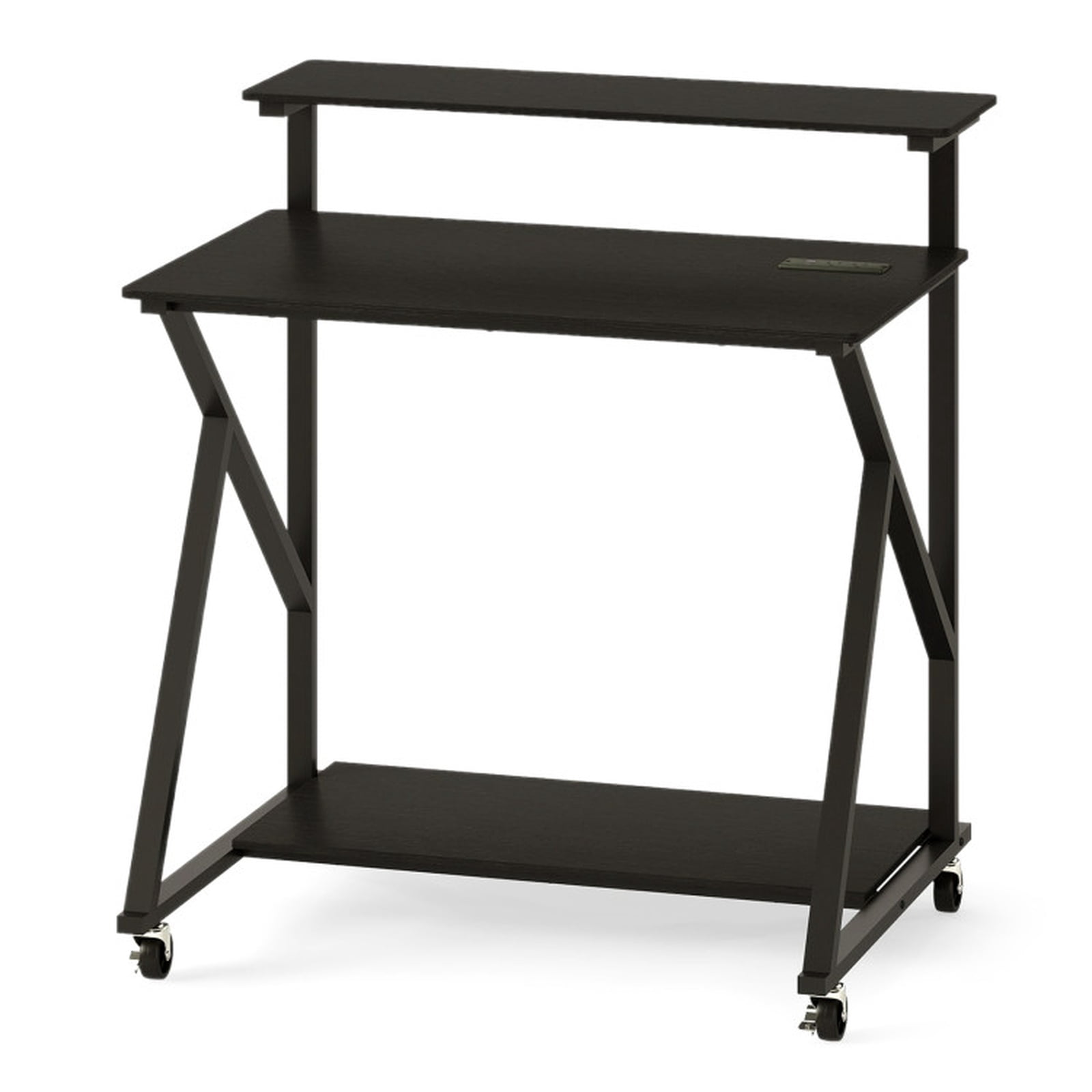 Furnibear 32 Inch Rolling Computer Desk for Small Spaces With Power Outlets and Monitor Shelf, Compact Home Office Desk on Wheels, Black