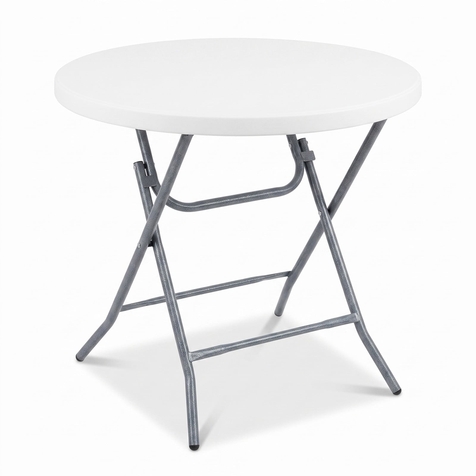 Furnibear 32 Inch Round Folding Table with Thick HDPE Tabletop and Anti Slip Footpads for Picnic Party and Backyard Dining, White
