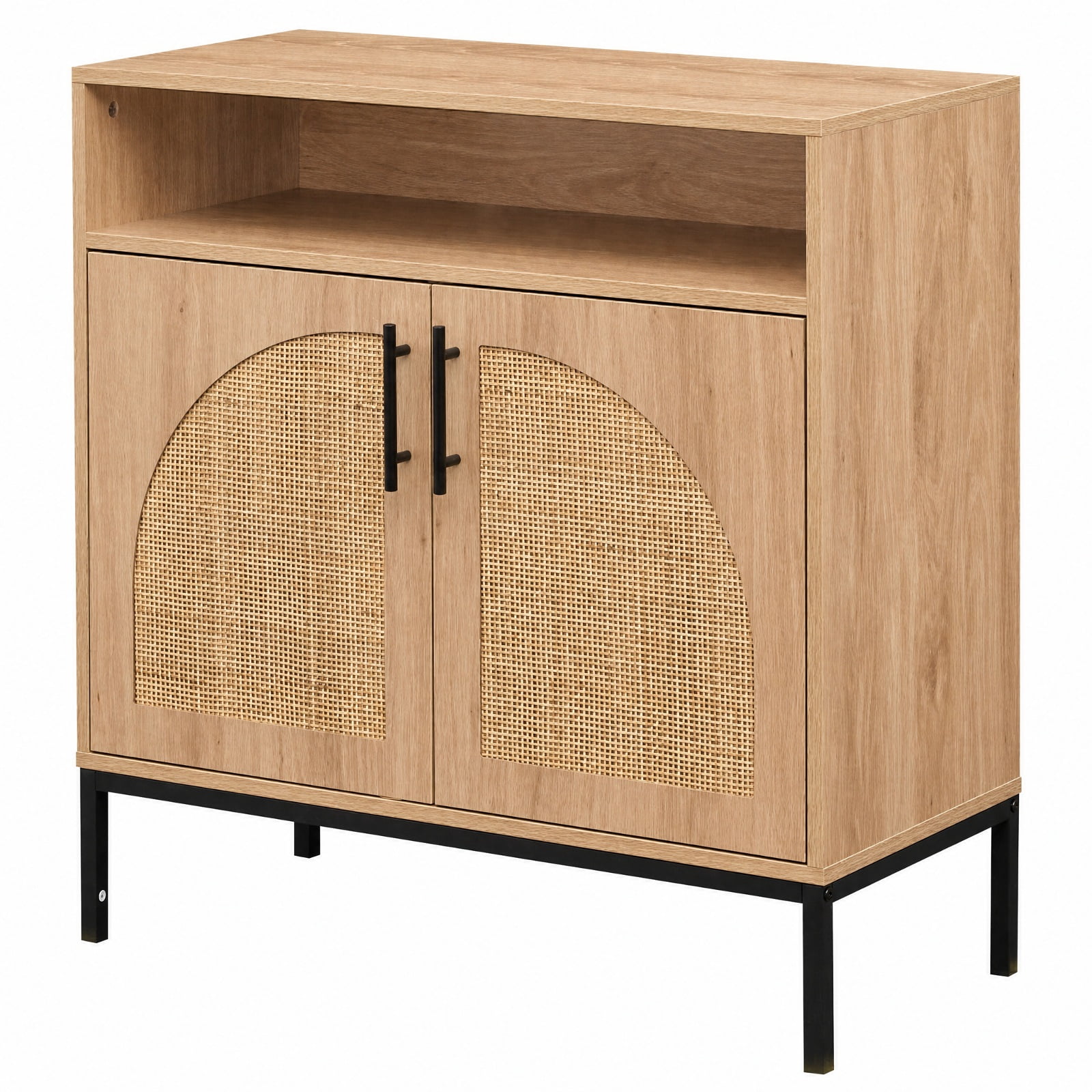 Furnibear 32" Sideboard Buffet Cabinet with 2 Natural Rattan Decorated Doors and Adjustable Shelf for Kitchen Dining Living Room Buffet, Natural
