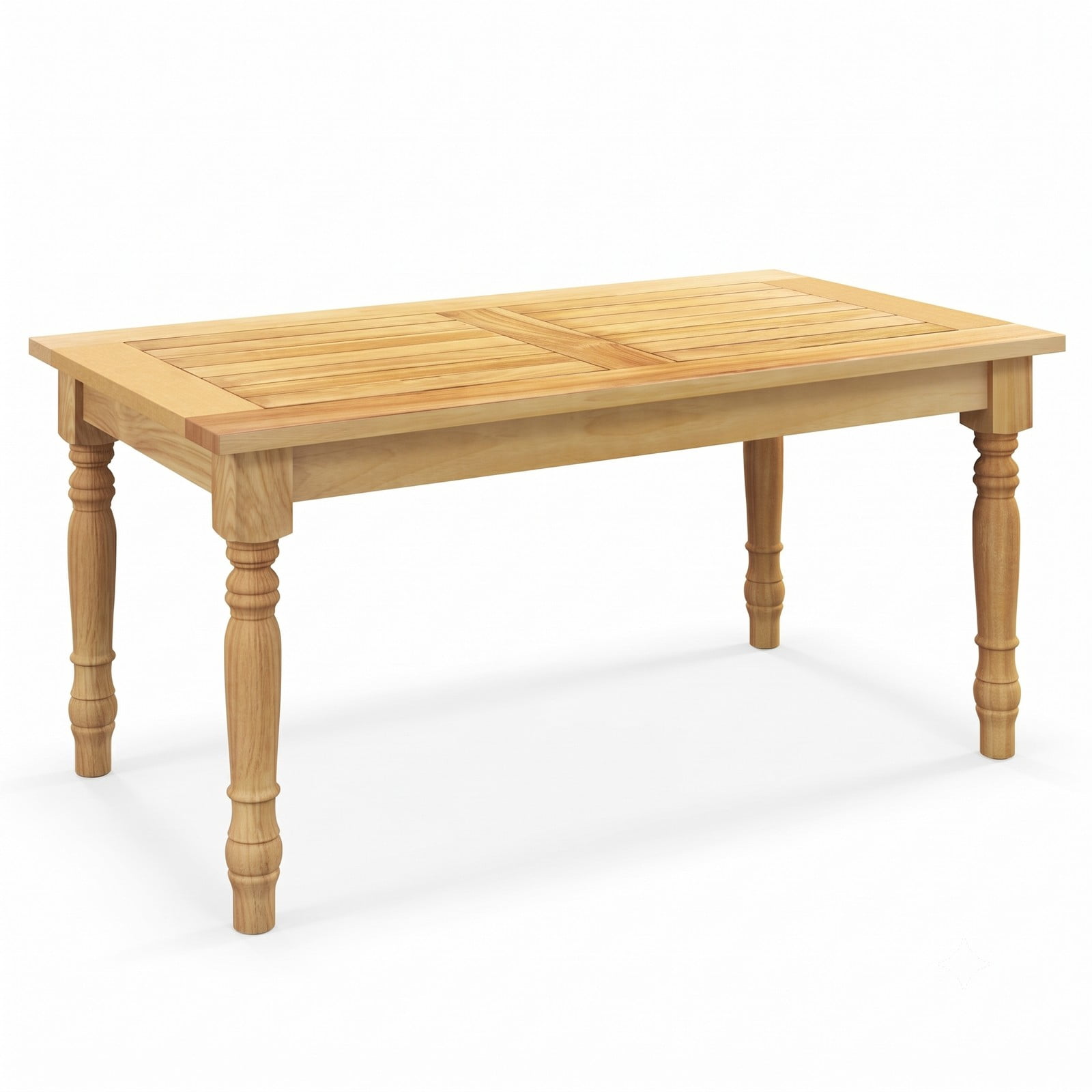 Furnibear 35.5 Inch Rectangle Teak Wood Patio Coffee Table with Slatted Top and Turned Legs for Living Room and Backyard, Natural