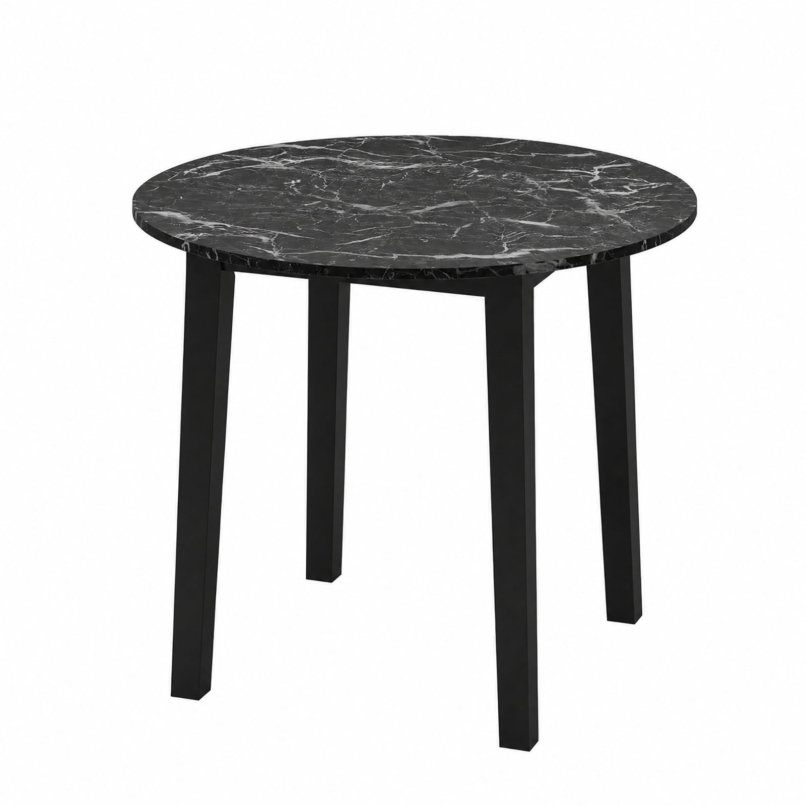 Furnibear 35 Inch Round Dining Table for 4 with Rubber Wood Legs and Marble Textured Veneer Top for Kitchen and Dining Room, Black