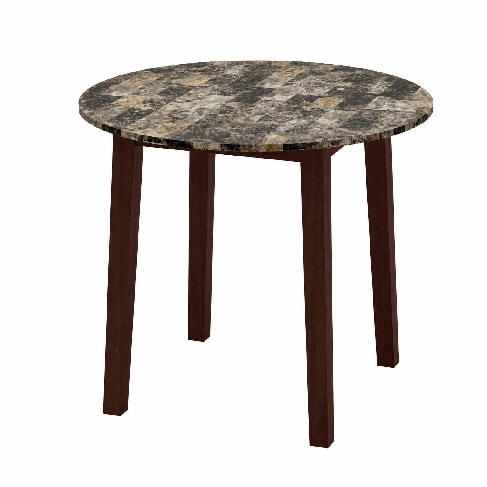 Furnibear 35 Inch Round Dining Table for 4 with Rubber Wood Legs and Marble Textured Veneer Top for Kitchen and Dining Room, Brown