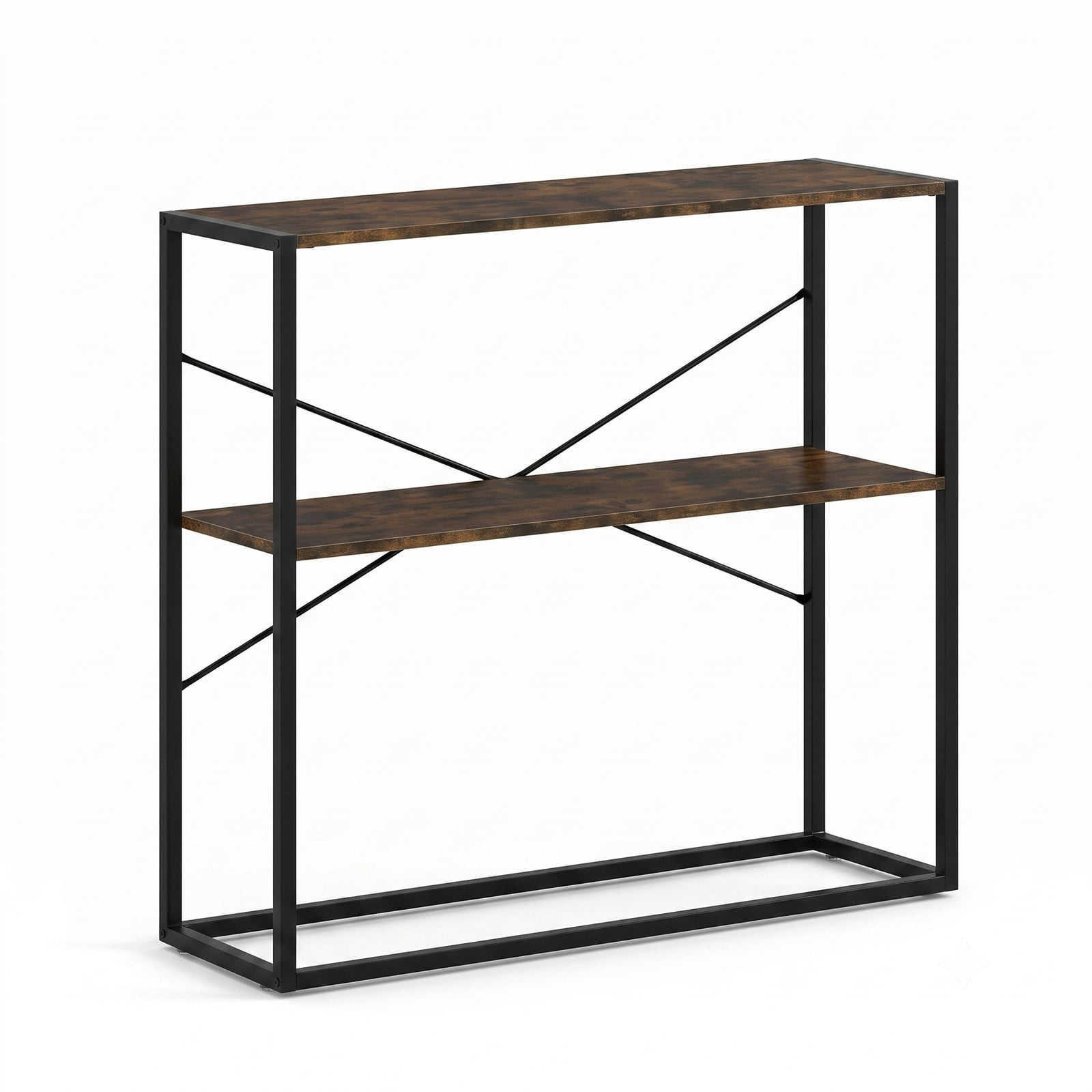 Furnibear 36 Inch Console Table 2-Tier Entryway Table with Wooden Open Shelves and Metal Frame for Hallway, Rustic Brown