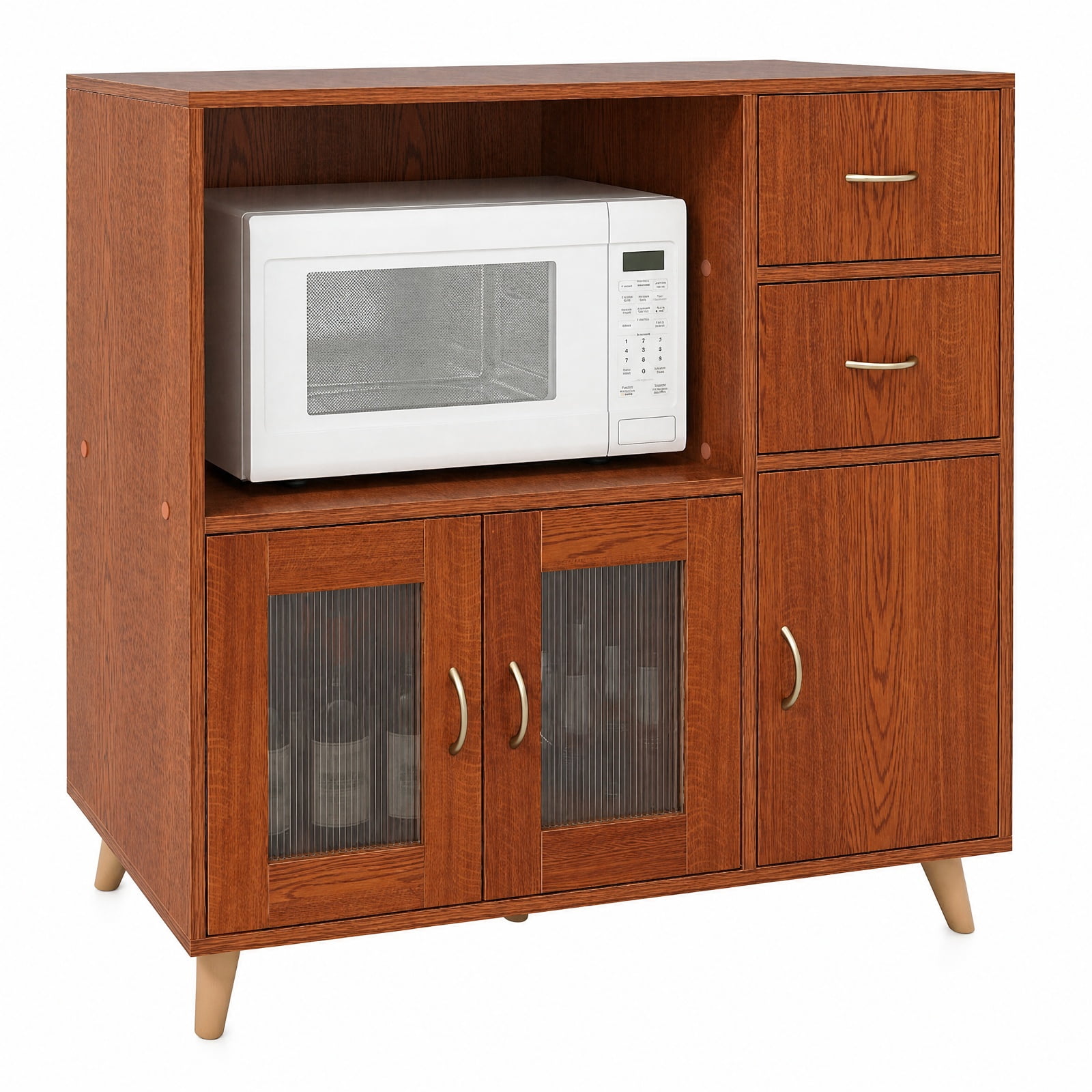 Furnibear 36 Inch Sideboard Buffet Cabinet with Open Compartment for Kitchen Dining Living Room Buffet Storage Server, Brown