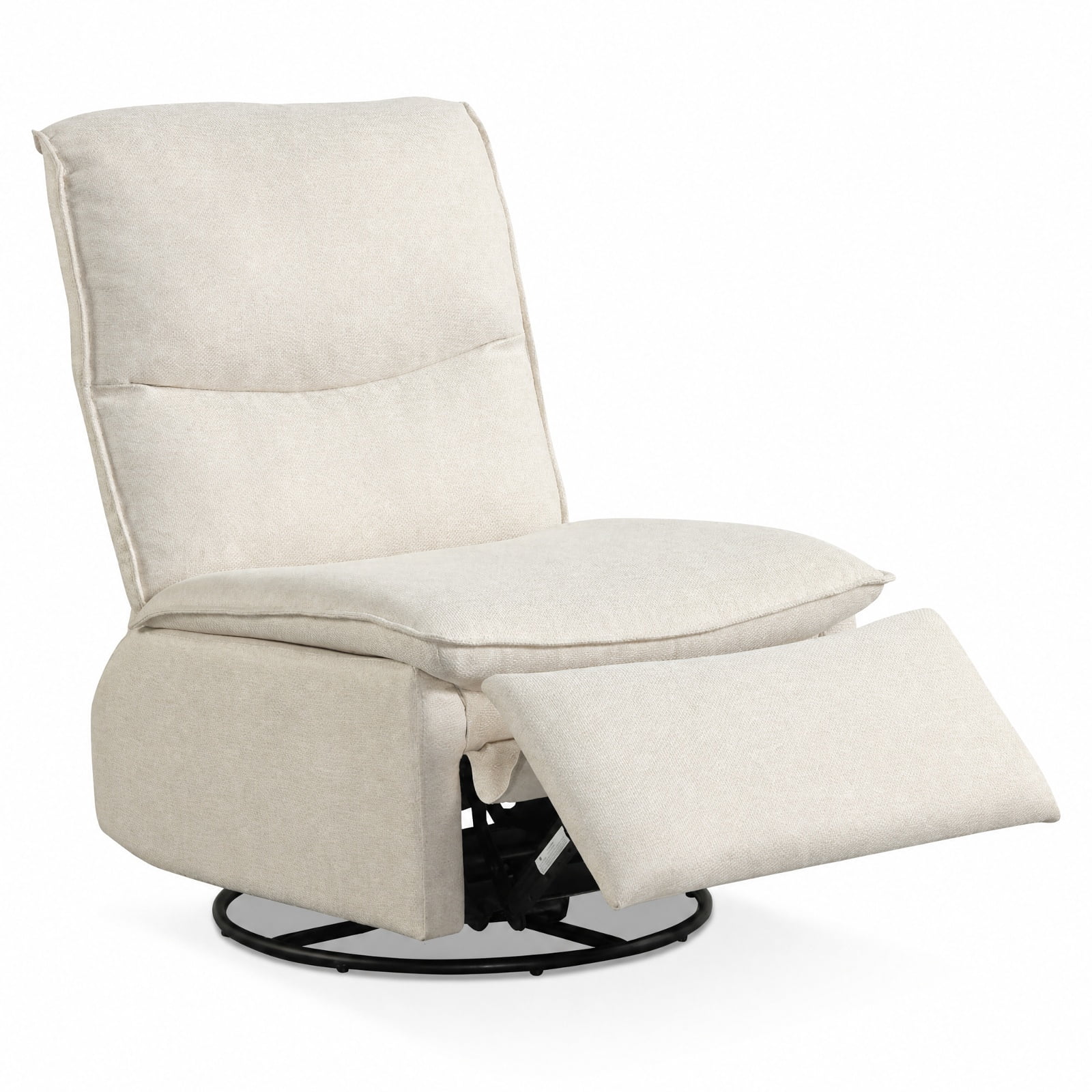 Furnibear 360 Degree Swivel Rocking Recliner Accent Chair with Cushioned Back Extendable Footrest and Metal Frame for Living Room and Nursery, Beige