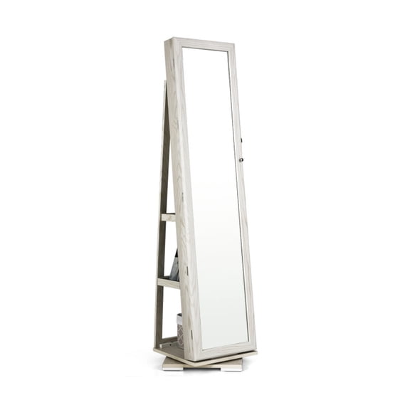 Furnibear 360 Rotatable 2, White - Full Length Mirror Cabinet for Rings Necklaces Earrings Home Furniture