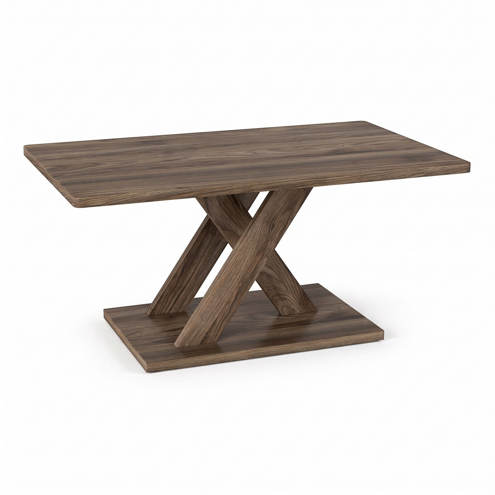 Furnibear 37.5 Inch Rectangular Coffee Table, Modern Rubber Wood Center Table with Wide Stable Base and Anti-Slip Foot Pads for Living Room Bedroom Office, Rustic Brown