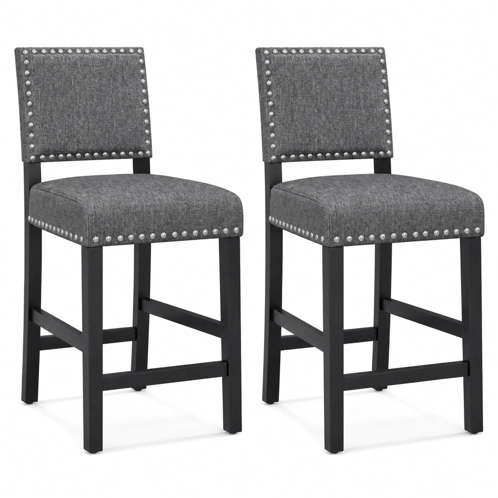 Furnibear 38.5/43.5 Inch Set of 2 Counter Height Chairs with Solid Rubber Wood Frame-S for Kitchen Dining Room Living Room Home, Gray