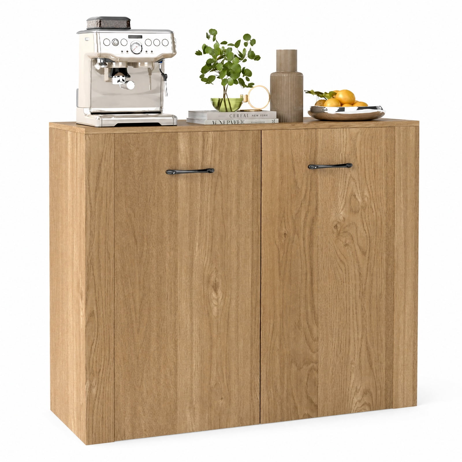 Furnibear 38 Inch Modern Sideboard Buffet Cabinet with 4 Cube Shelves and Storage Doors for Kitchen Dining Room Living Room Entryway, Natural