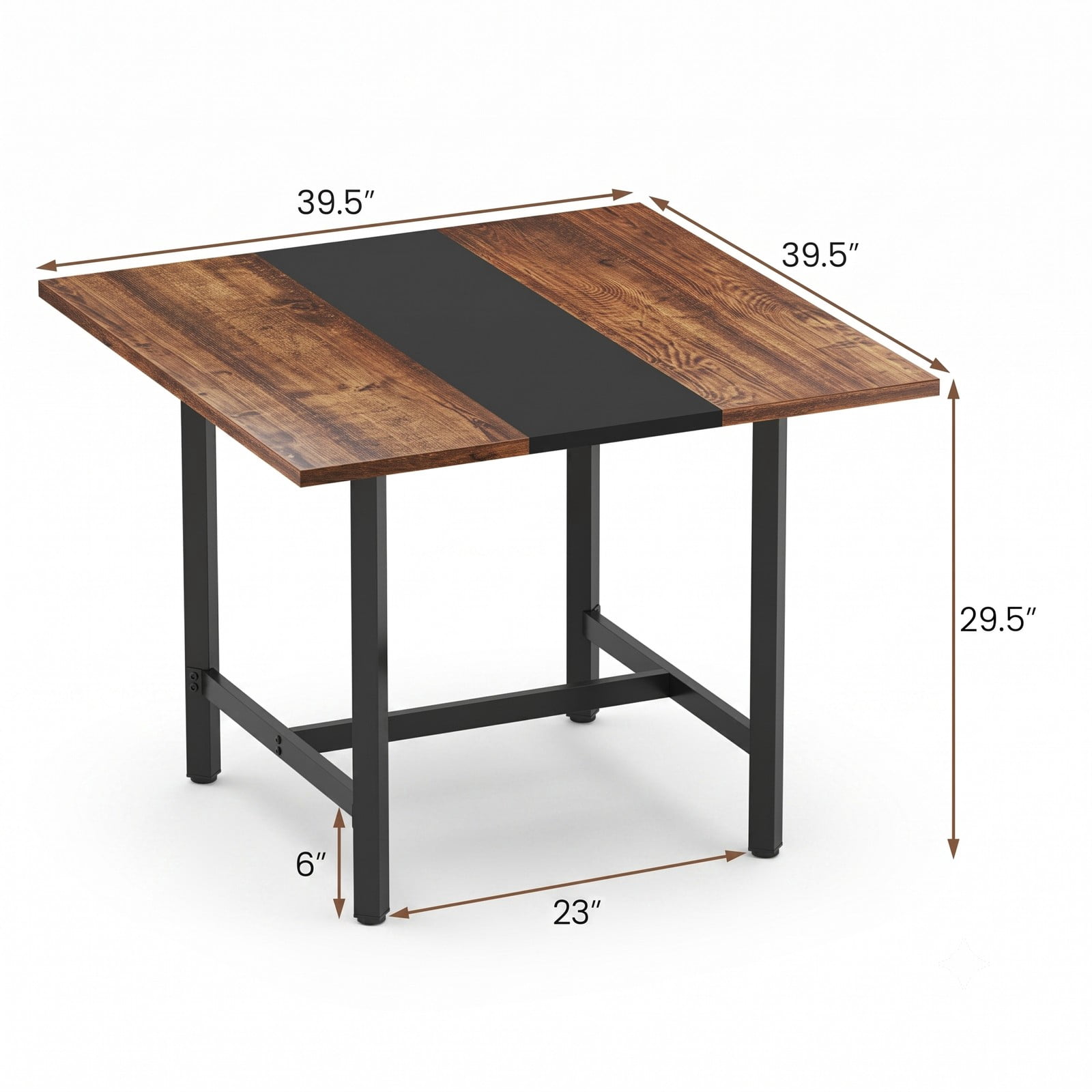 Furnibear 39.5 Inch Square Conference Table, Meeting Room Table with Thickened Tabletop and Reinforced H-Shaped Metal Frame, Seats 4 for Office Working, Rustic Brown