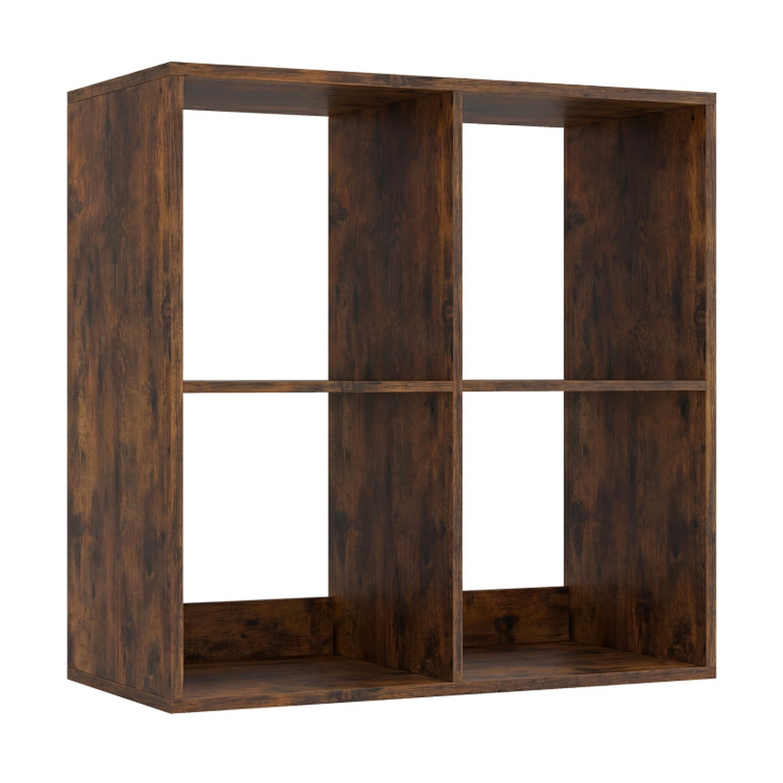 Furnibear 4-Cube Bookshelf with Back Guardrail Reinforced Crossbar and Anti-Tipping Kits for Living Room and Bedroom Books and Boxes, Coffee, Brown
