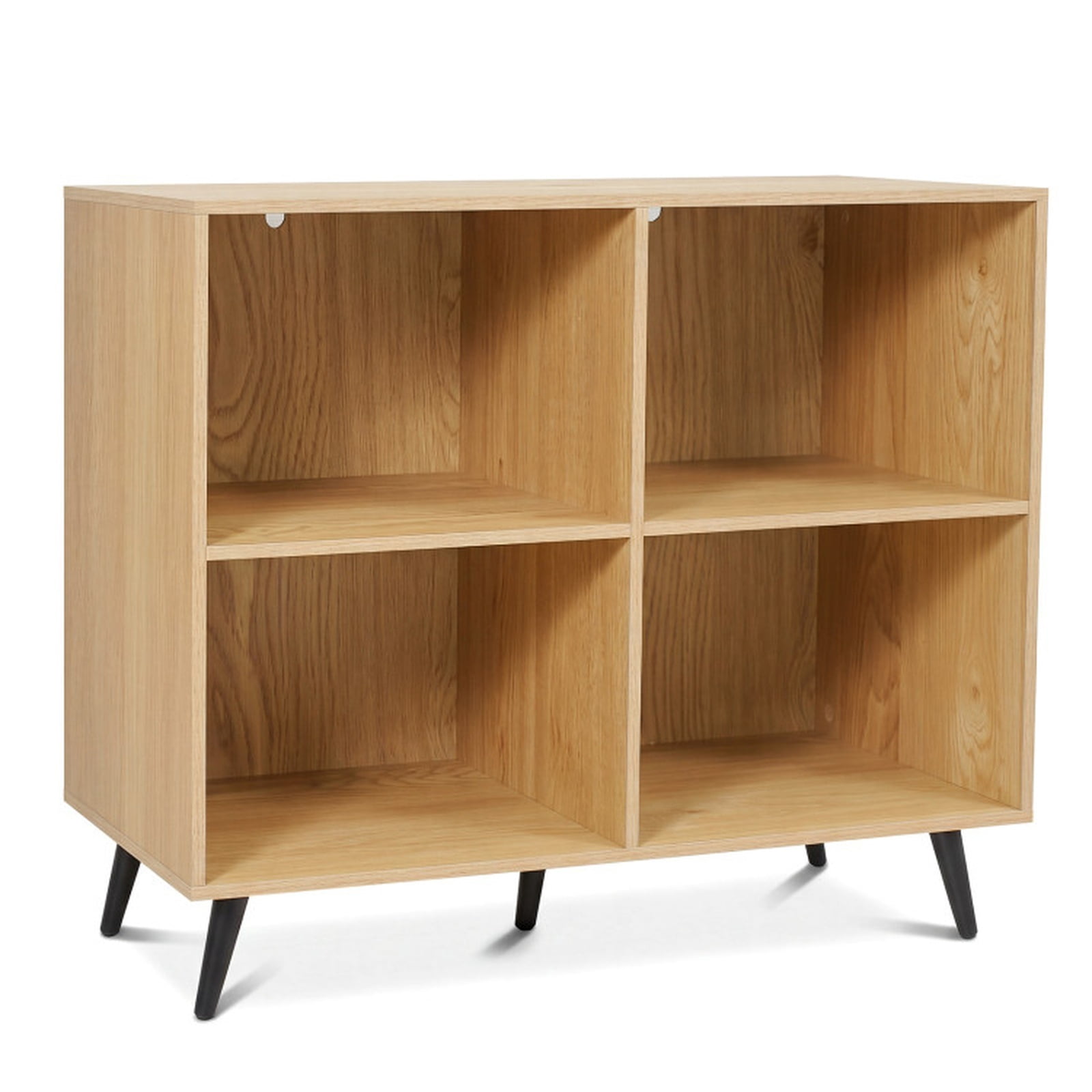 Furnibear 4-Cube Wooden Bookshelf, Freestanding Storage Bookcase with 5 Metal Legs and Enclosed Back for Living Room Home Office, Natural
