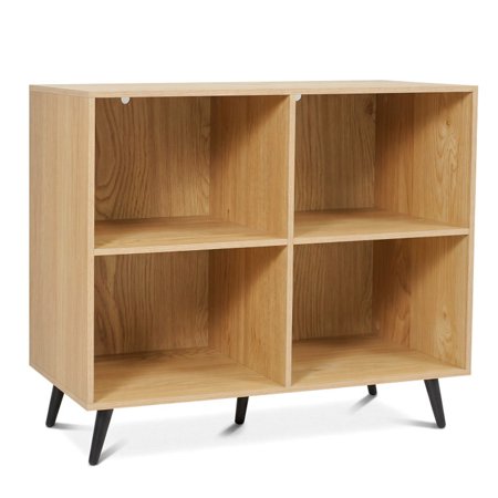 Furnibear 4-Cube Wooden Bookshelf, Freestanding Storage Bookcase with 5 Metal Legs and Enclosed Back for Living Room Home Office, Natural