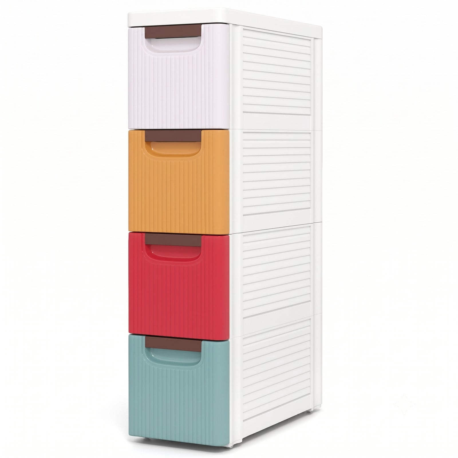 Furnibear 4-Drawer Narrow Rolling Storage Cabinet Organizer with Built-In Wheels for Bathroom Laundry Room and Small Spaces, Multicolor