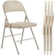 Furnibear 4 Pack Folding Chairs, Leather Padded Cushion Chairs with Comfortable Cushion and Stainless Steel Frame for Home and Office, for Indoor and Outdoor Events