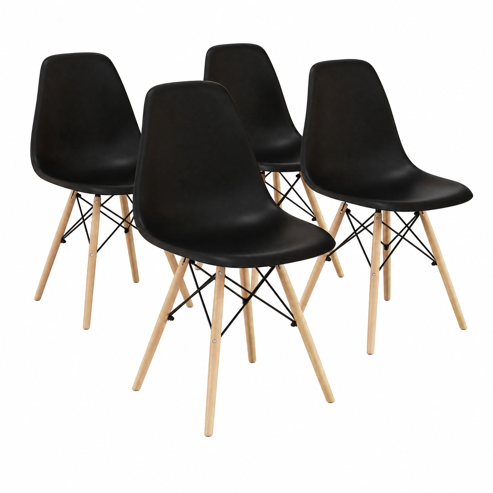 Furnibear 4 Pieces Modern Armless Dining Chair Set with Wood Legs for Kitchen Dining Room Living Room Home, Black