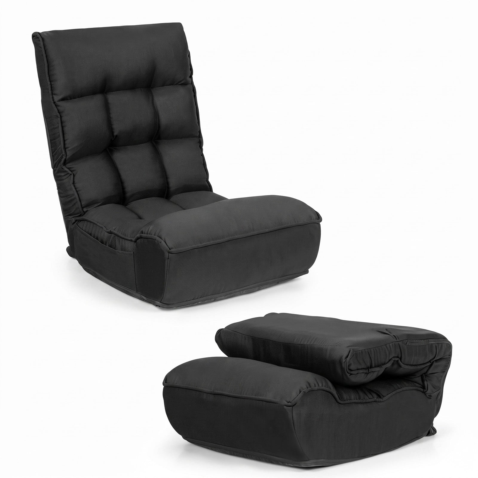 Furnibear 4-Position Adjustable Folding Floor Chair, Foldable Lazy Sofa Gaming Recliner with Steel Frame for Reading Watching TV, 286 lbs Capacity, Black