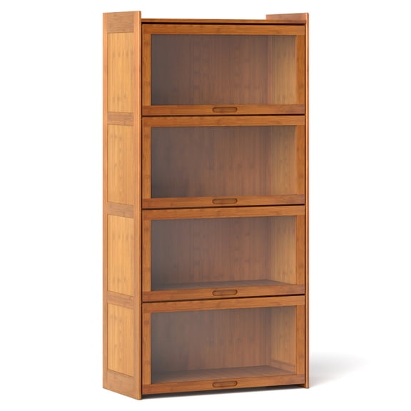 Furnibear 4-Tier Bamboo Bookcase with Doors for Study Room Living Room Rustic Brown, 27" x 13.5" x 55"
