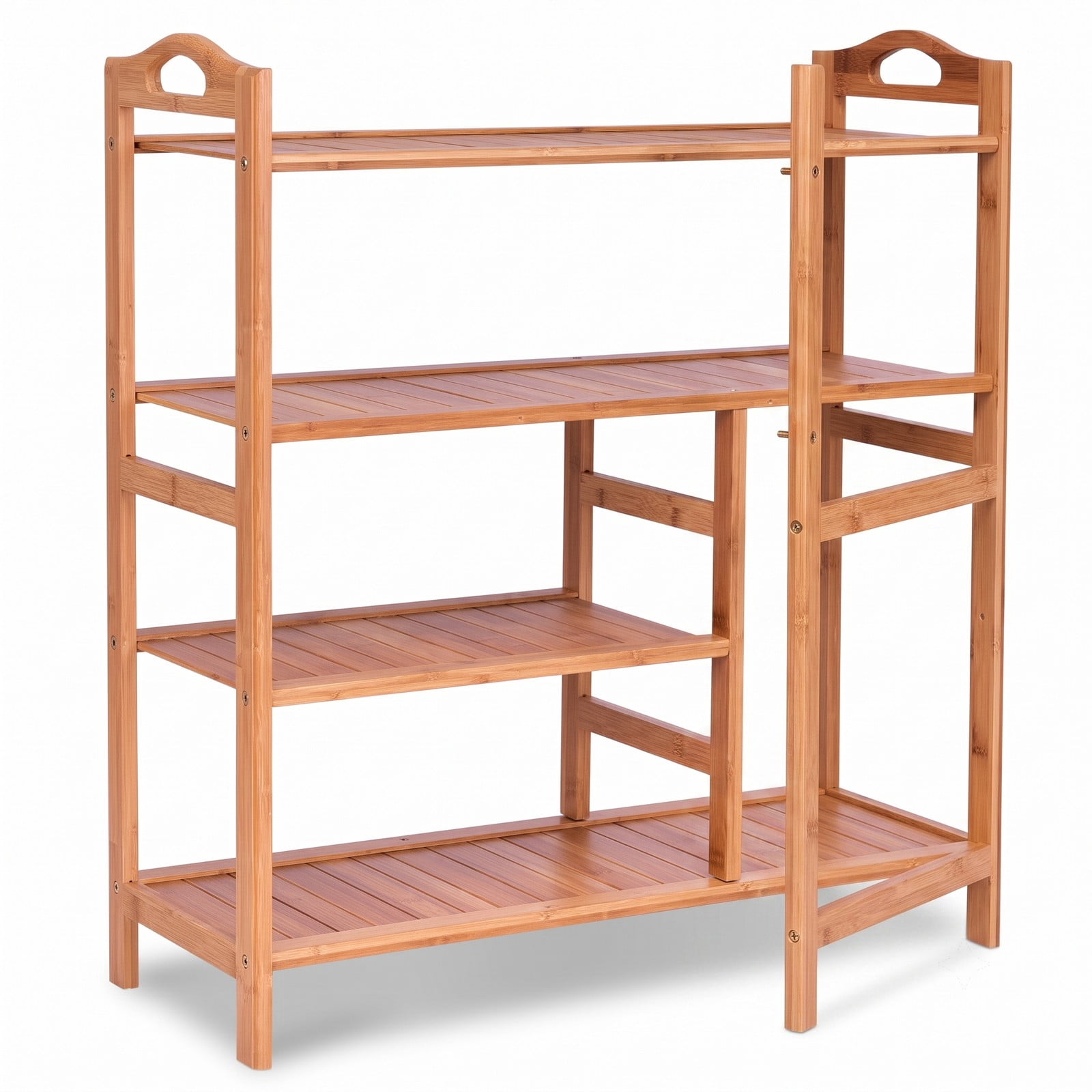 Furnibear 4-Tier Bamboo Shoe Rack with Tall Boot Shelf and Side Handles for Entryway Hallway and Closet Storage, Natural