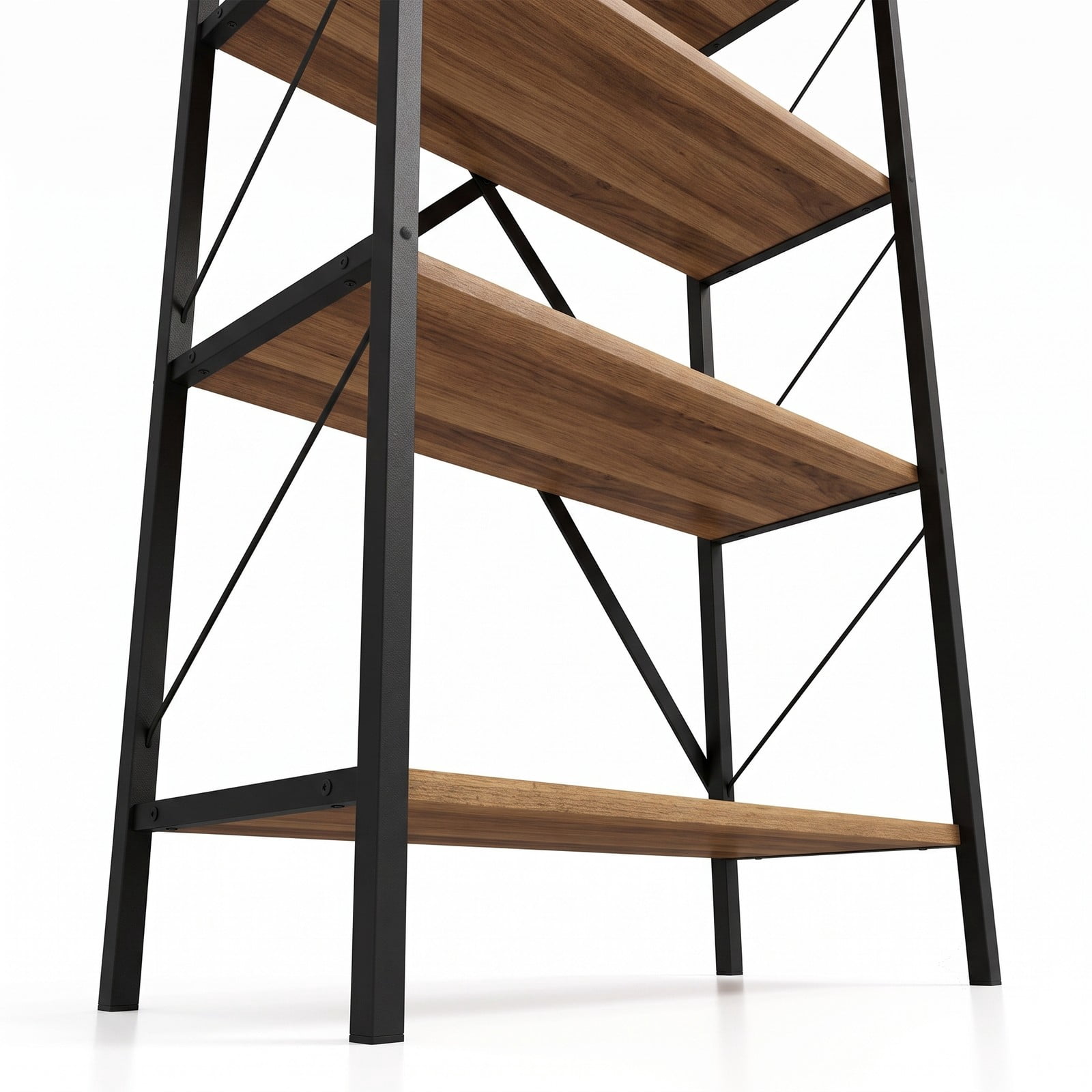 Furnibear 4-Tier Bookshelf with Heavy-Duty Metal Frame, X-Braced Freestanding Storage Bookcase Organizer Plant Stand for Living Room Bedroom Home Office, Walnut