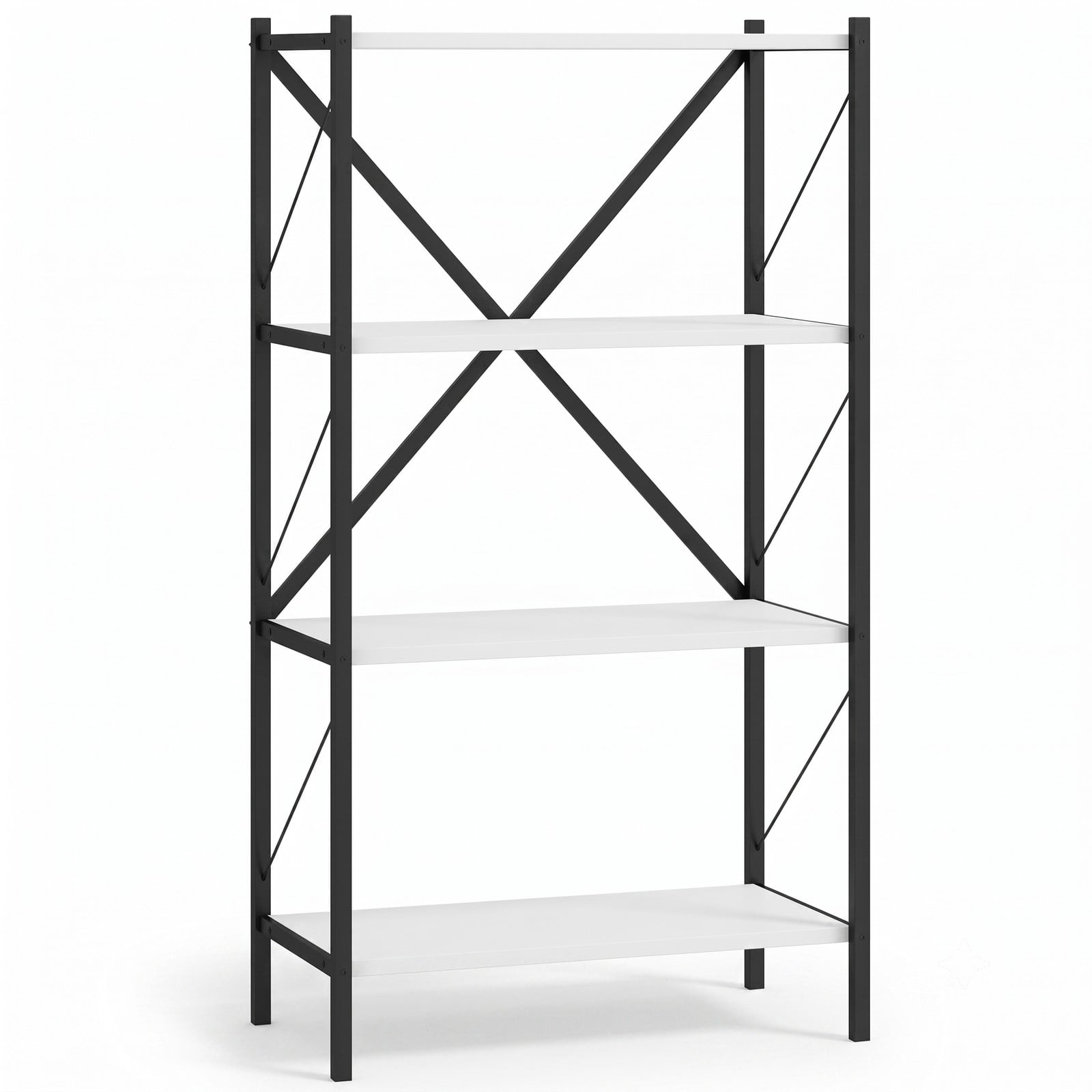 Furnibear 4-Tier Bookshelf with Heavy-Duty Metal Frame, X-Braced Freestanding Storage Bookcase Organizer Plant Stand for Living Room Bedroom Home Office, White